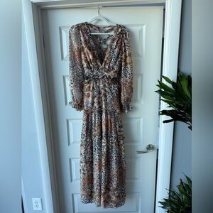 Aakaa Multicolor Animal Print Long Sleeve Dress